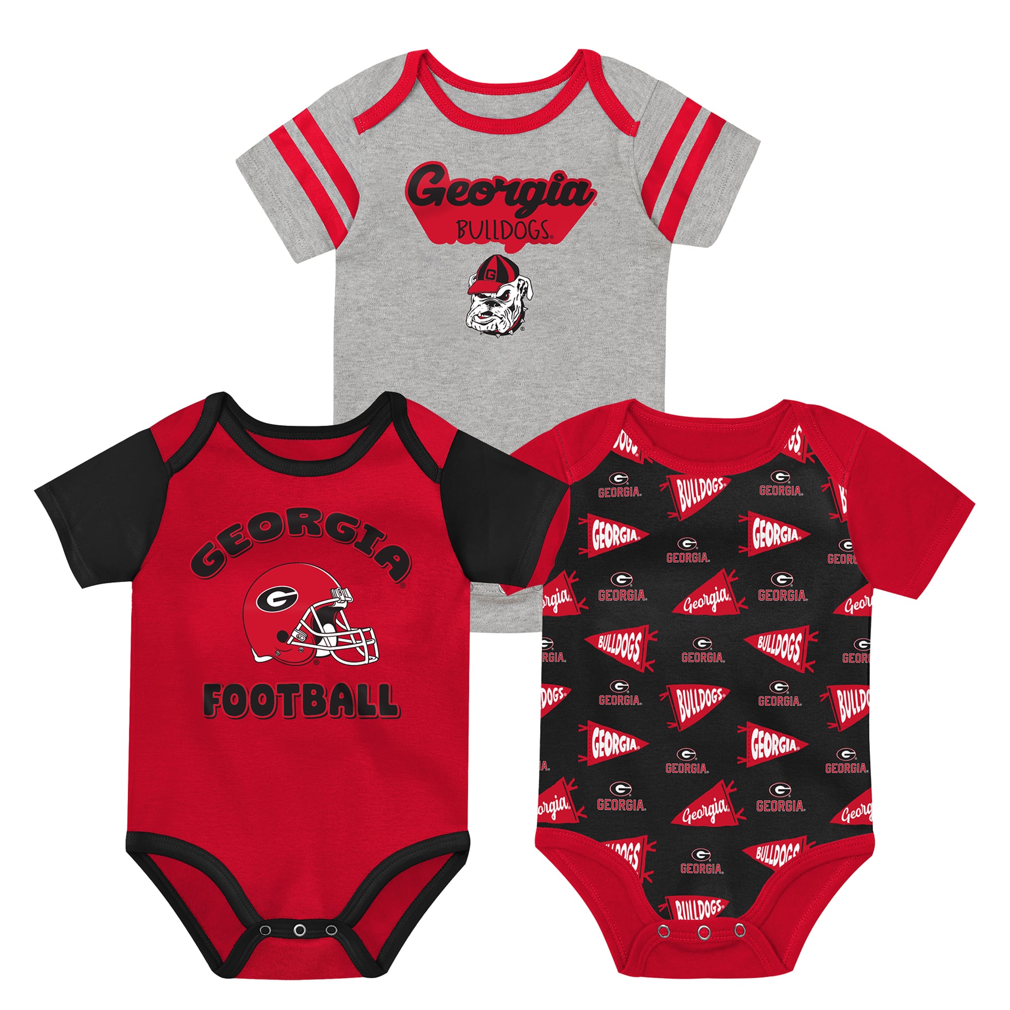Infant Outerstuff Red/Black/Gray Georgia Bulldogs Star Player Three-Piece Bodysuit Set