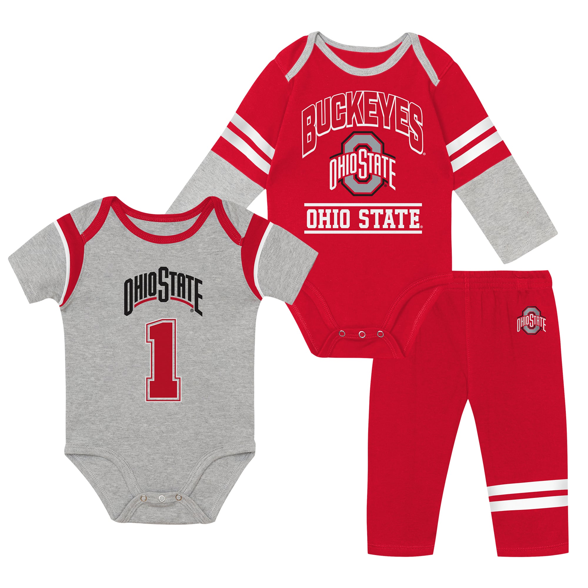 Infant Outerstuff Ohio State Buckeyes Double Up Three-Piece Bodysuits & Pants Set