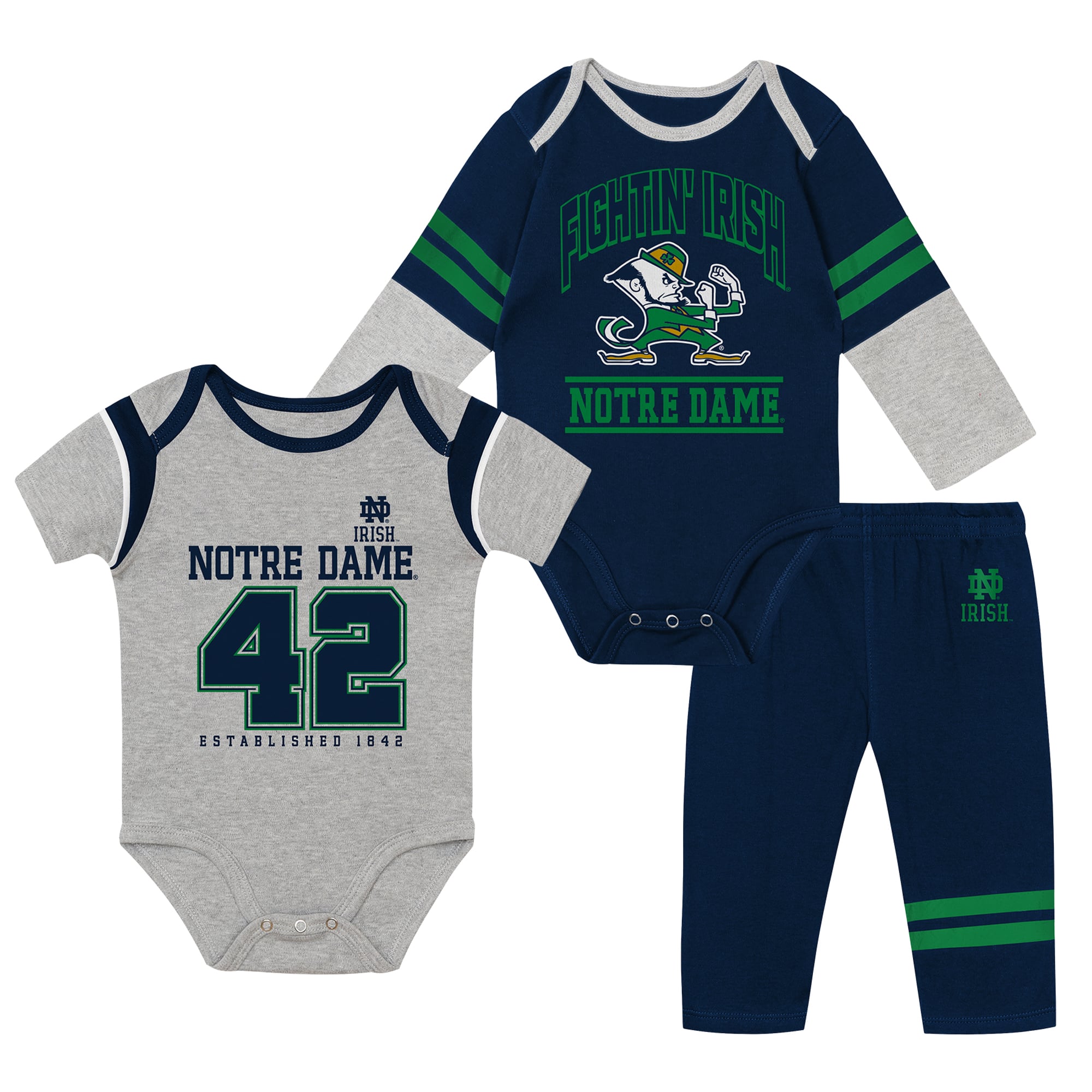 Infant Outerstuff Notre Dame Fighting Irish Double Up Three-Piece Bodysuits & Pants Set