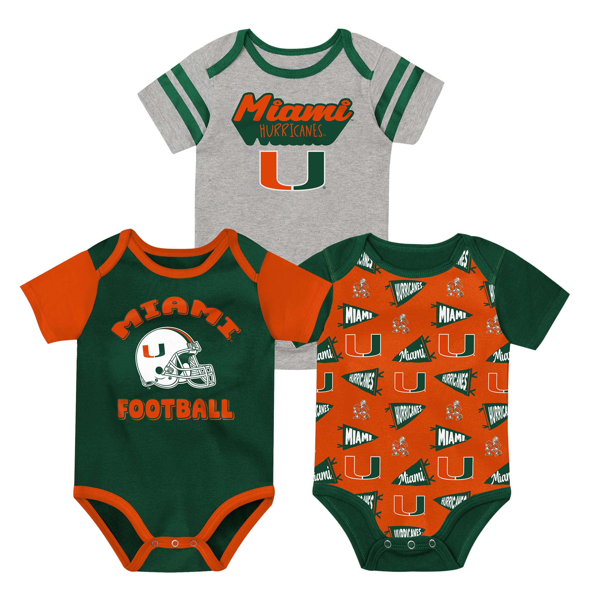 Newborn Outerstuff Green Miami Hurricanes Star Player Three-Piece Bodysuit Set