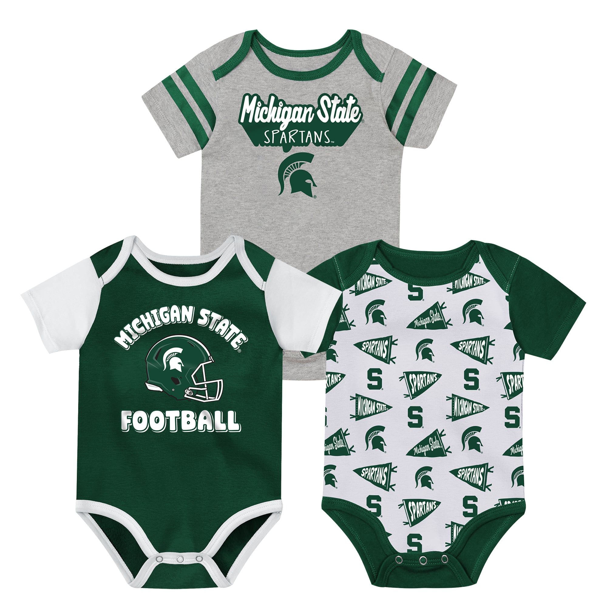 Newborn Outerstuff Green Michigan State Spartans Star Player Three-Piece Bodysuit Set