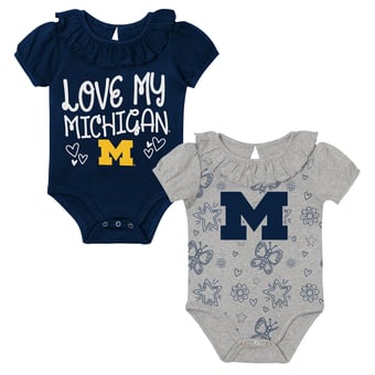 Infant Outerstuff  Navy/Gray Michigan Wolverines Two-Pack Playtime Ruffle Bodysuit Set