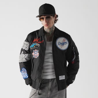 Men's New Era x Alpha Industries Black Los Angeles Dodgers MA-1 Full-Zip Bomber Jacket