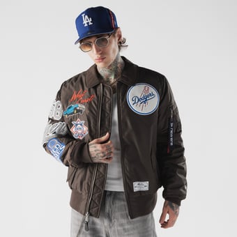 Men's New Era x Alpha Industries Brown Los Angeles Dodgers MA-1 Full-Zip Bomber Jacket