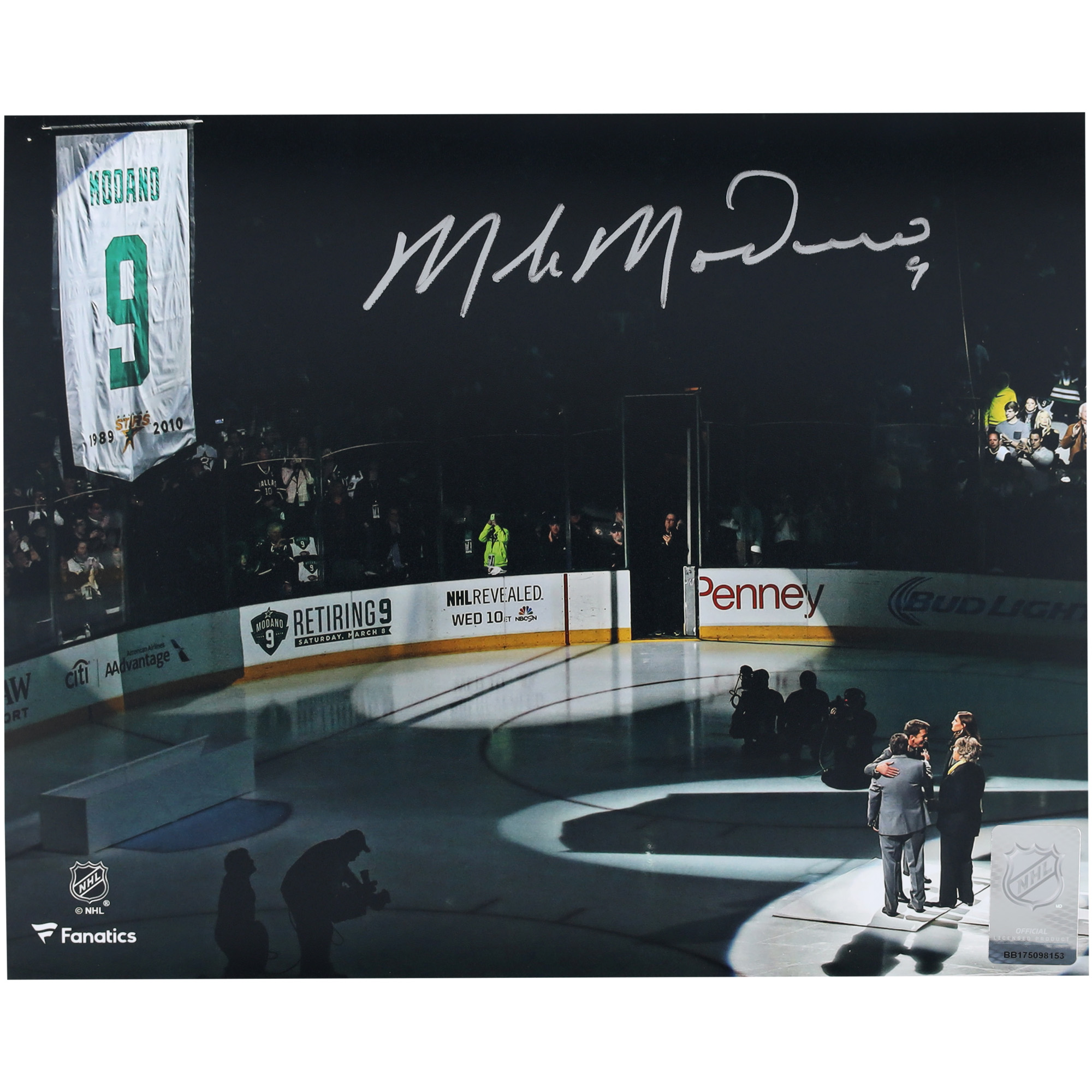 Mike Modano Dallas Stars Autographed 8" x 10" Jersey Retirement Night Photograph