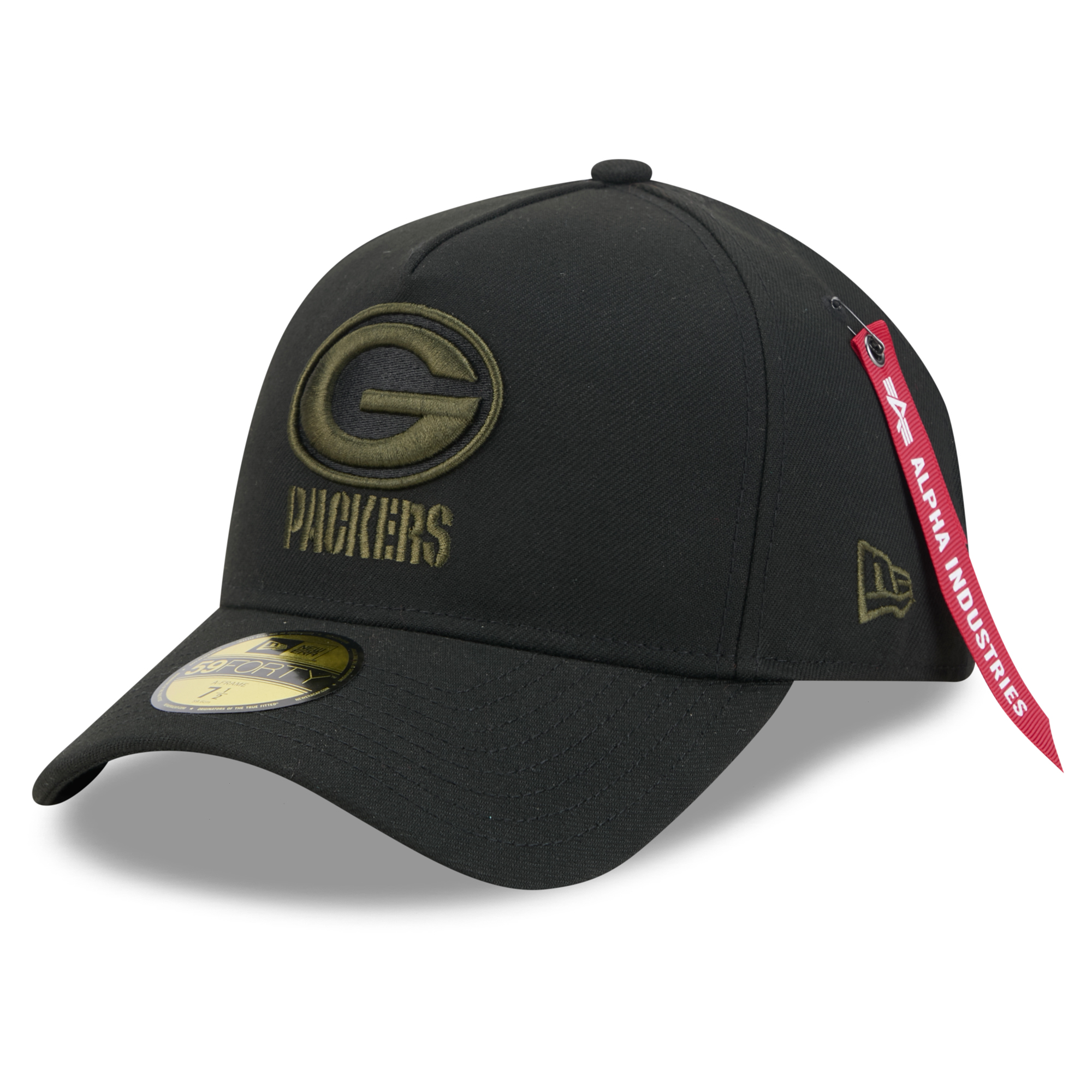 Men’s New Era x Alpha Industries Black Green Bay Packers A-Frame 59FORTY Fitted Hat Men’s New Era x Alpha Industries Black Green Bay Packers A-Frame 59FORTY Fitted Hat