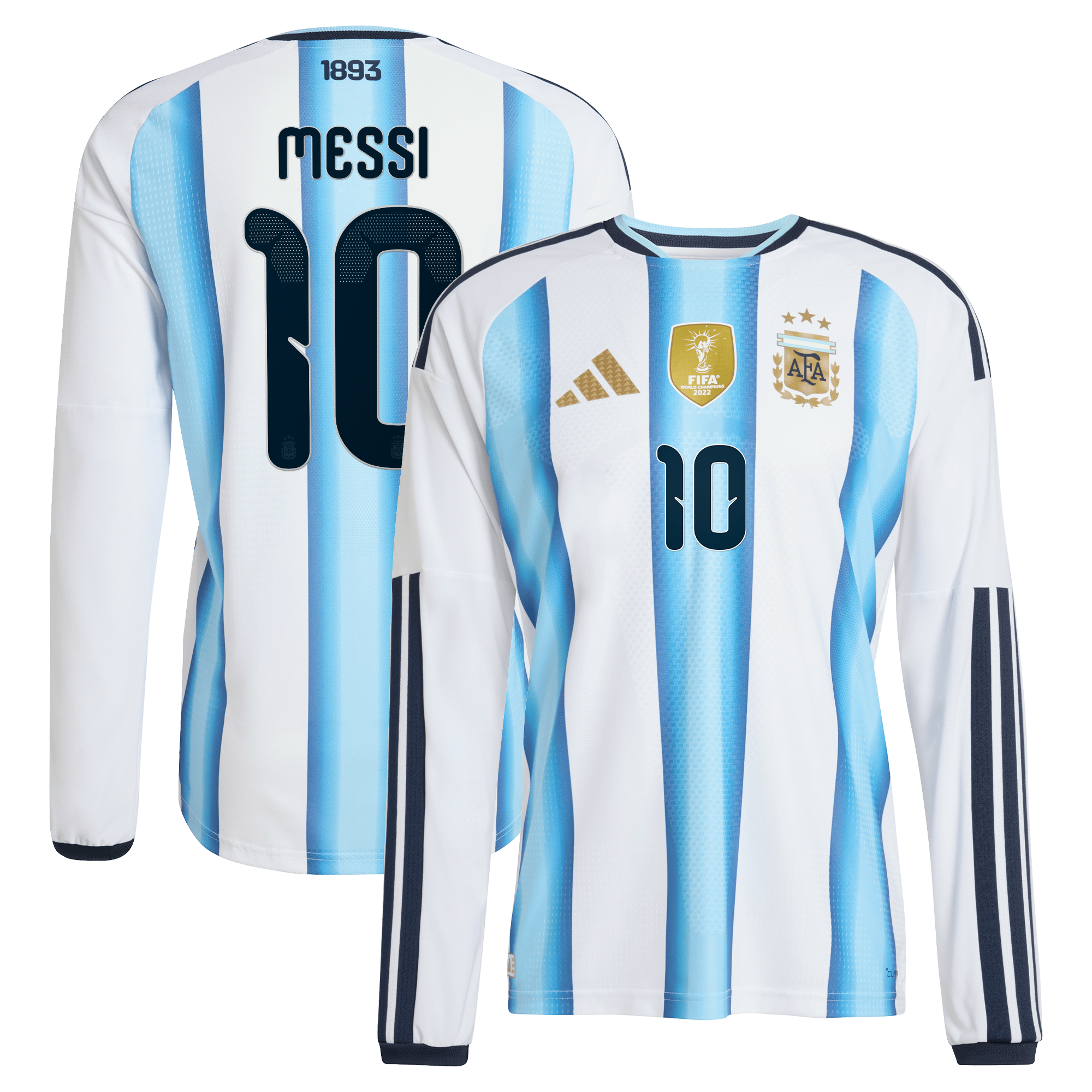 Maillot Domicile Authentic Argentine adidas 26 - Manches longues avec flocage Messi 10