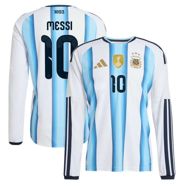 Maillot Domicile Authentic Argentine adidas 26 - Manches longues avec flocage Messi 10