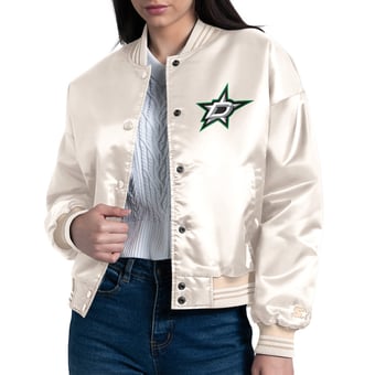 Women's Starter  Cream Dallas Stars Arch Stripe Satin Full-Snap Varsity Jacket