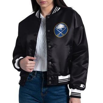 Women's Starter  Black Buffalo Sabres Arch Stripe Satin Full-Snap Varsity Jacket