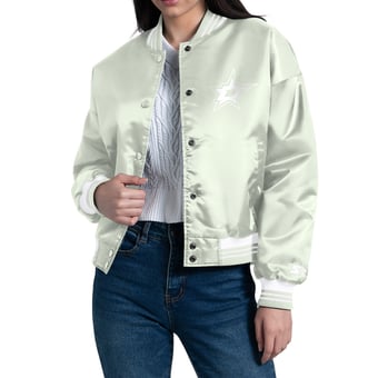 Women's Starter Green Dallas Stars Fashion Script Satin Full-Snap Varsity Jacket