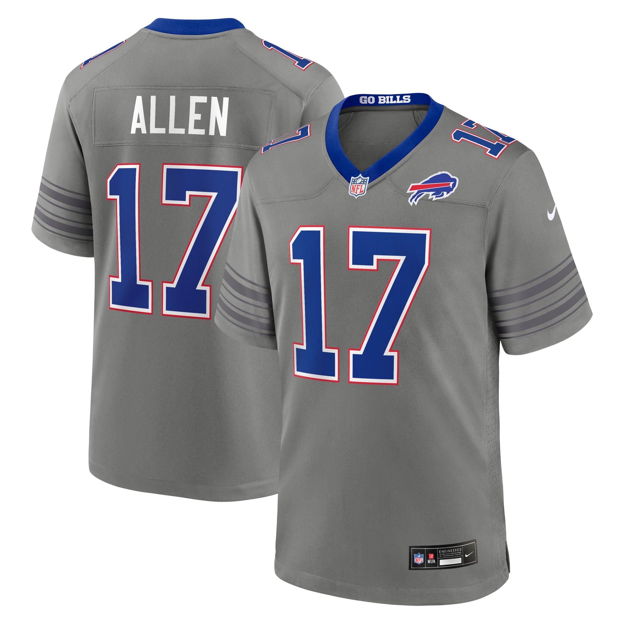 Maglia da gioco Nike da uomo di Josh Allen, colore grigio, dei Buffalo Bills, modello Nickel City.
