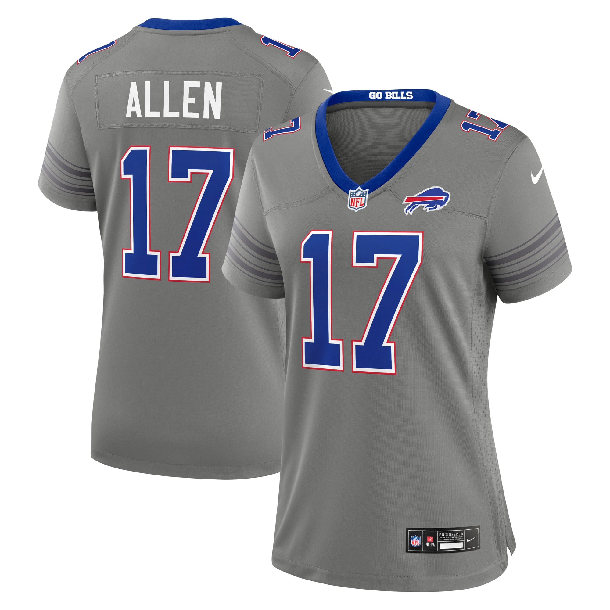 Maglia da gioco Nike da donna di Josh Allen, colore grigio, dei Buffalo Bills, modello Nickel City.