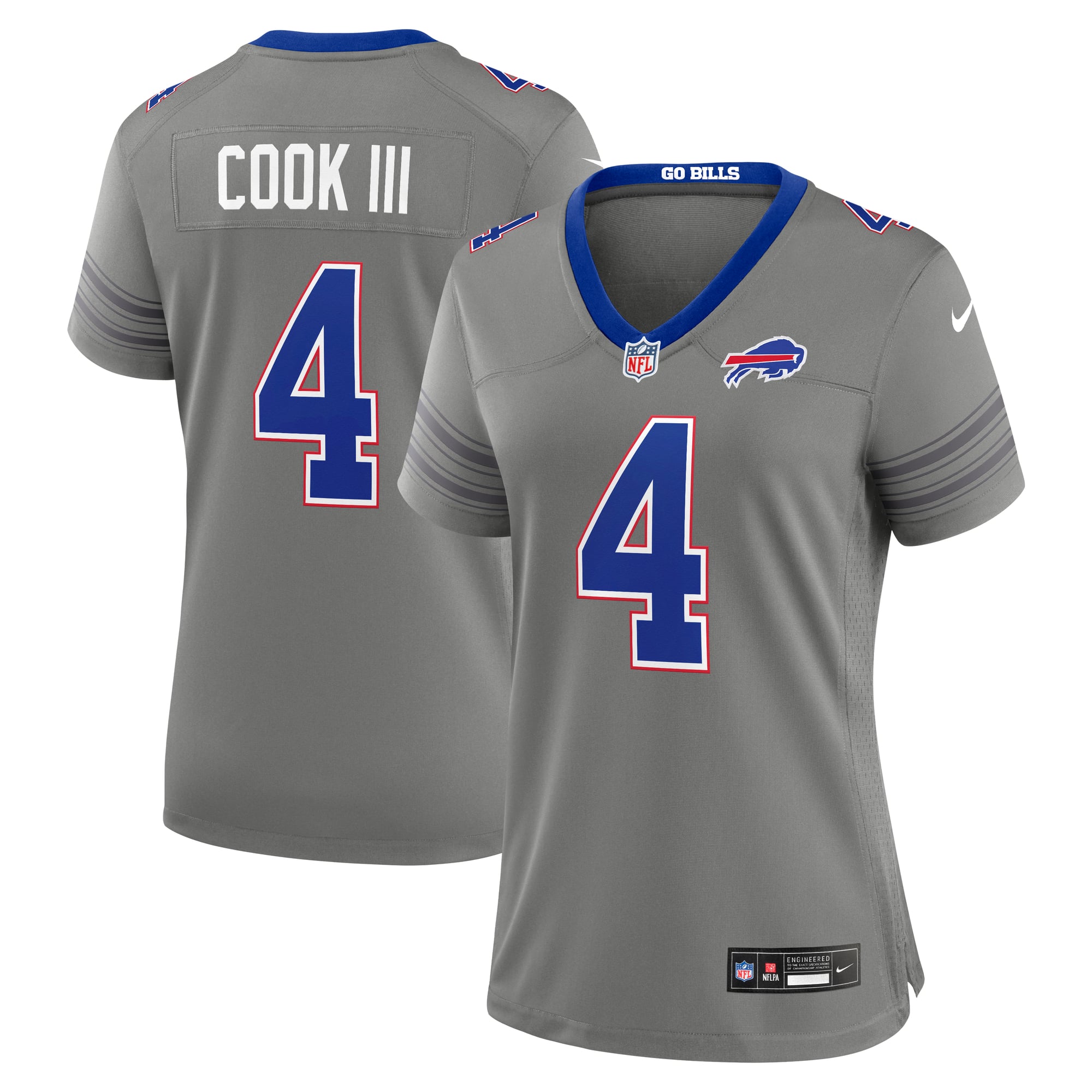 Maglia da gioco Nike James Cook III grigia dei Buffalo Bills Nickel City da donna