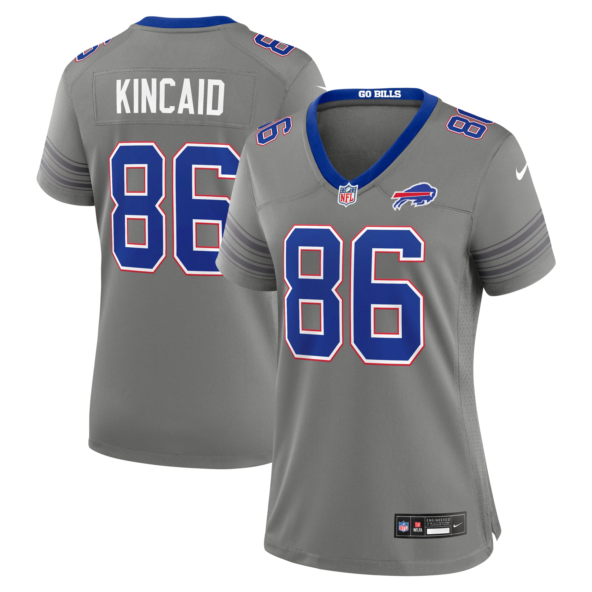 Maglia da gioco Nike da donna Dalton Kincaid grigia dei Buffalo Bills Nickel City