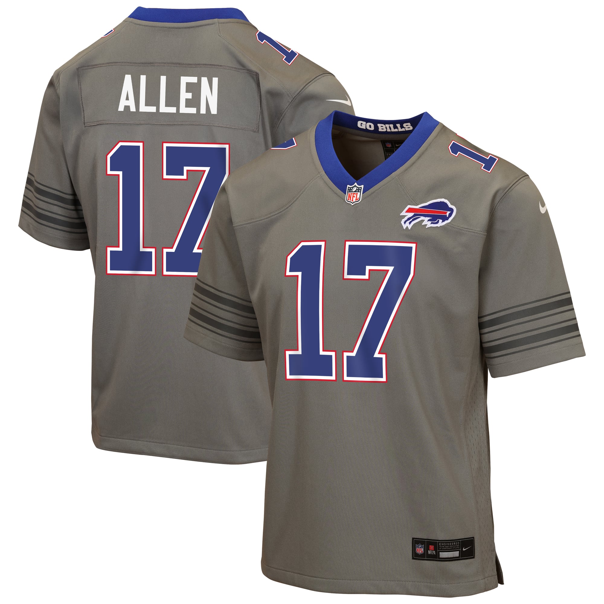 Maglia da gioco Nike per ragazzi di Josh Allen, colore grigio, dei Buffalo Bills, modello Nickel City.