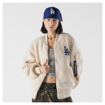 Women's New Era x Alpha Industries  White Los Angeles Dodgers Sherpa Flight Jacket