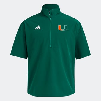 Men's adidas  Green Miami Hurricanes 2026 Sideline Woven Quarter-Zip Short Sleeve Jacket