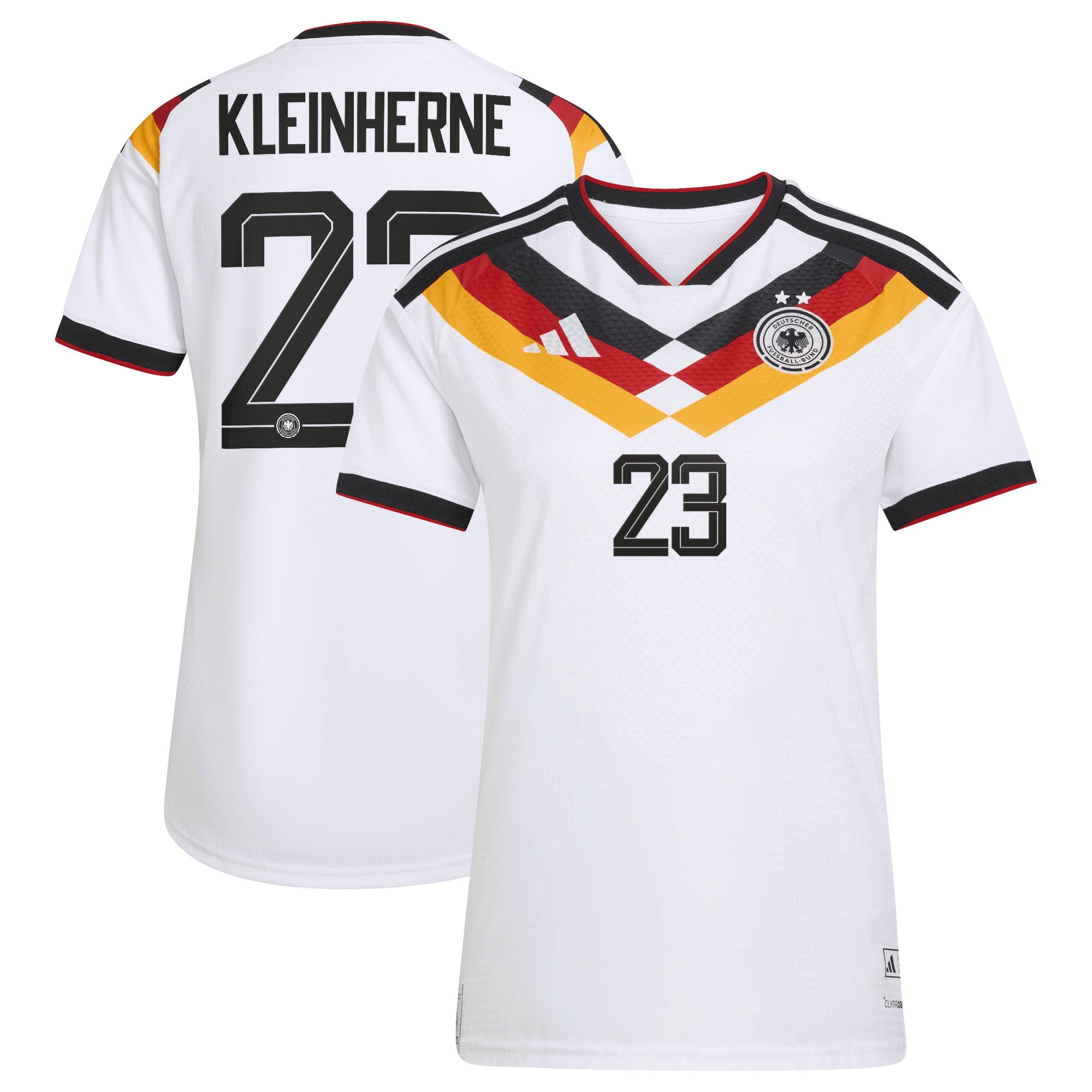 Camiseta oficial de la selección alemana adidas 1ª Equipación temporada 2026 - 2 Esterellas - Mujer con dorsal Kleinherne 23