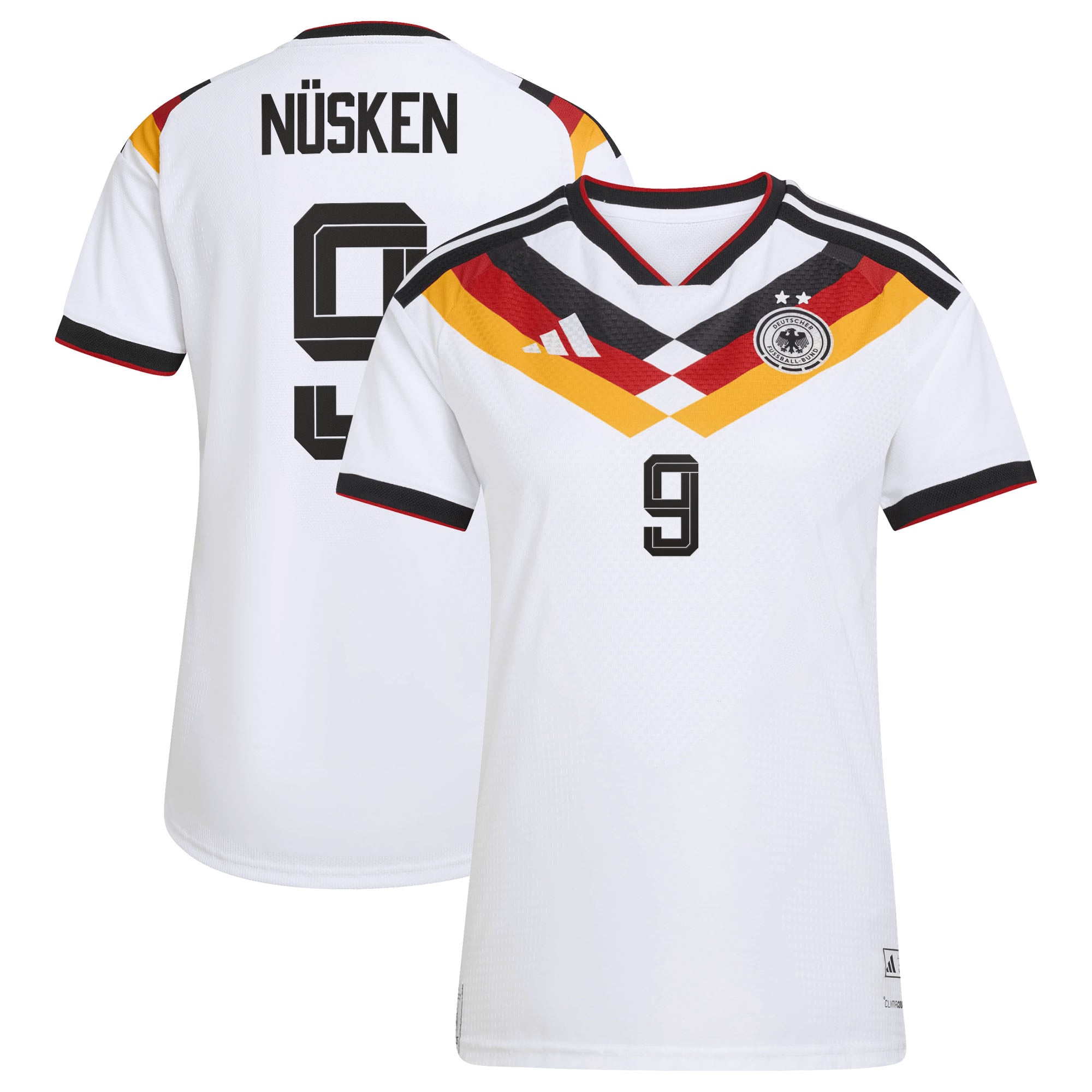 Camiseta oficial de la selección alemana adidas 1ª Equipación temporada 2026 - 2 Esterellas - Mujer con dorsal Nüsken 9