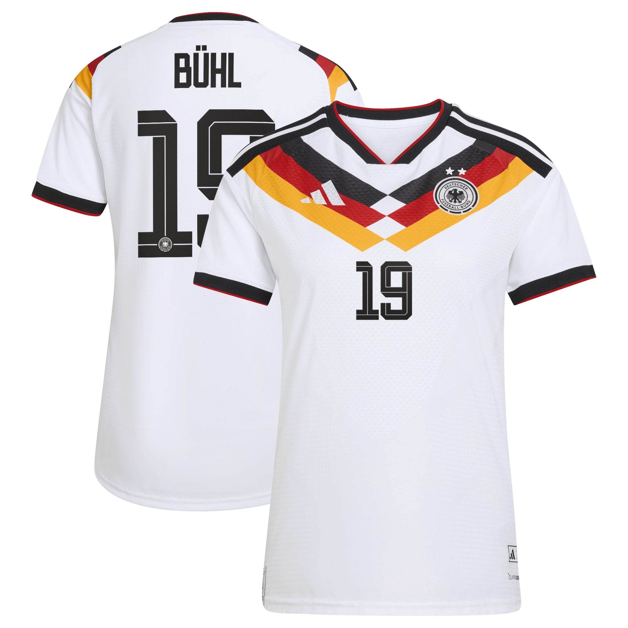 Camiseta oficial de la selección alemana adidas 1ª Equipación temporada 2026 - 2 Esterellas - Mujer con dorsal Bühl 19