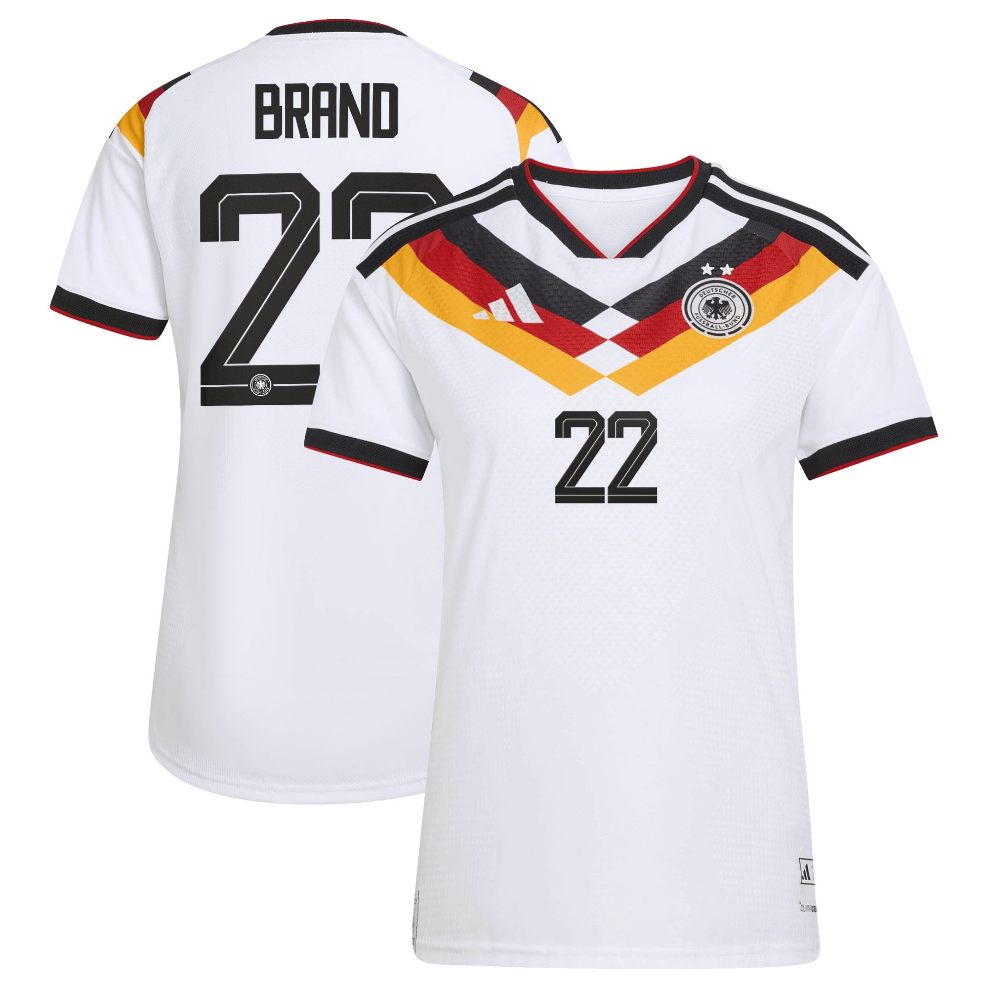 Camiseta oficial de la selección alemana adidas 1ª Equipación temporada 2026 - 2 Esterellas - Mujer con dorsal Brand 22