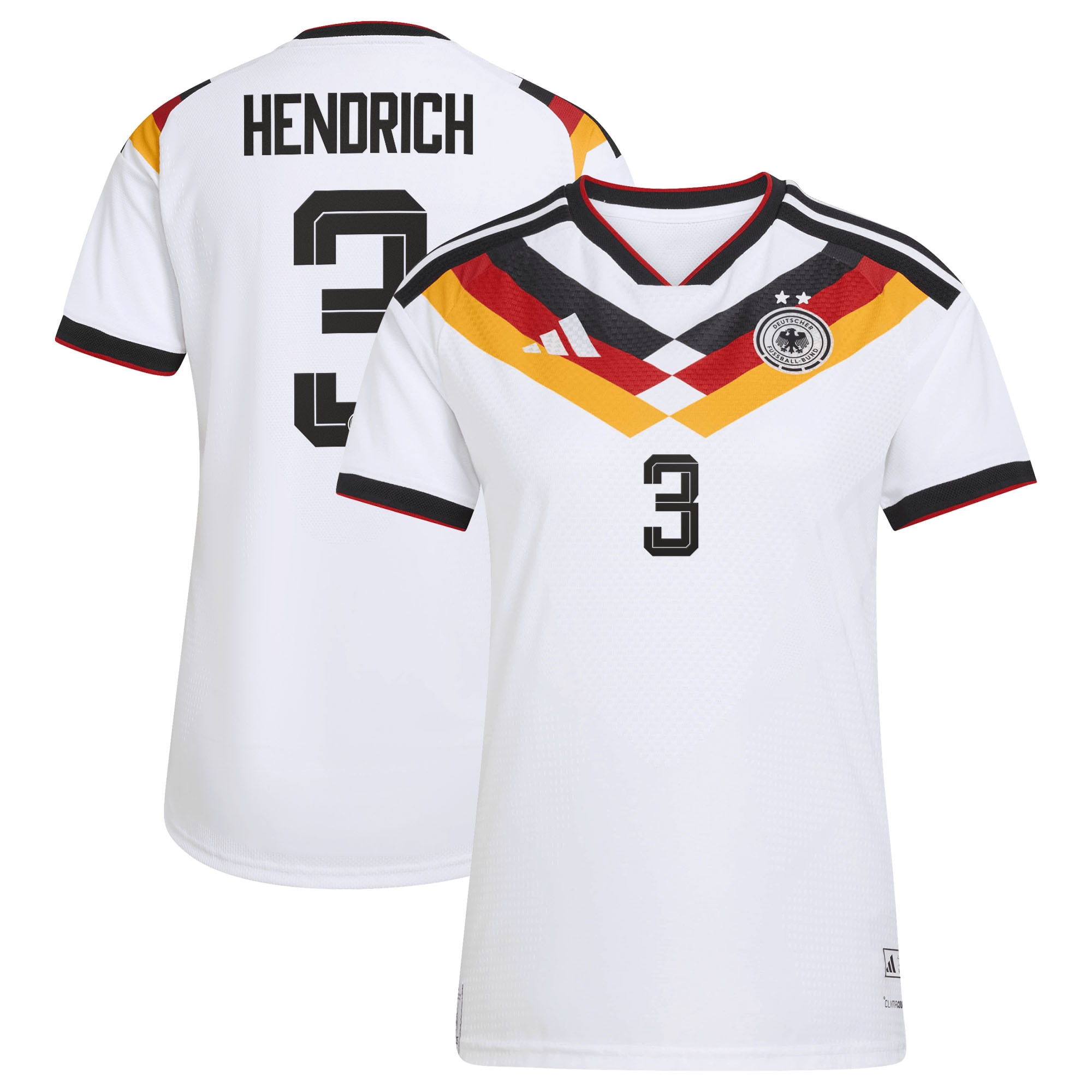 Camiseta oficial de la selección alemana adidas 1ª Equipación temporada 2026 - 2 Esterellas - Mujer con dorsal Hendrich 3