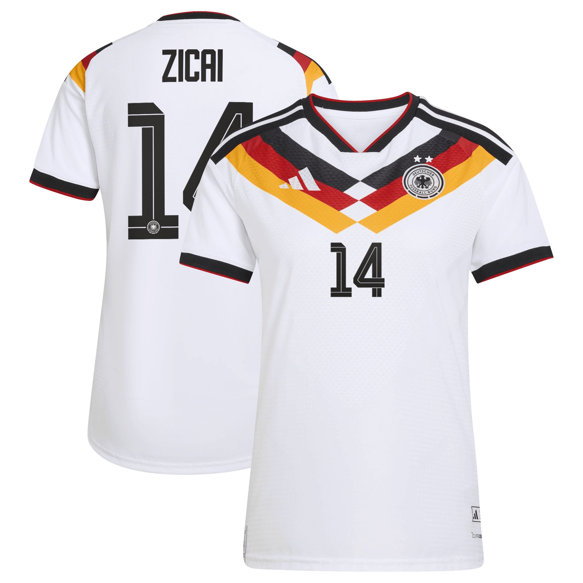 Camiseta oficial de la selección alemana adidas 1ª Equipación temporada 2026 - 2 Esterellas - Mujer con dorsal Zicai 14