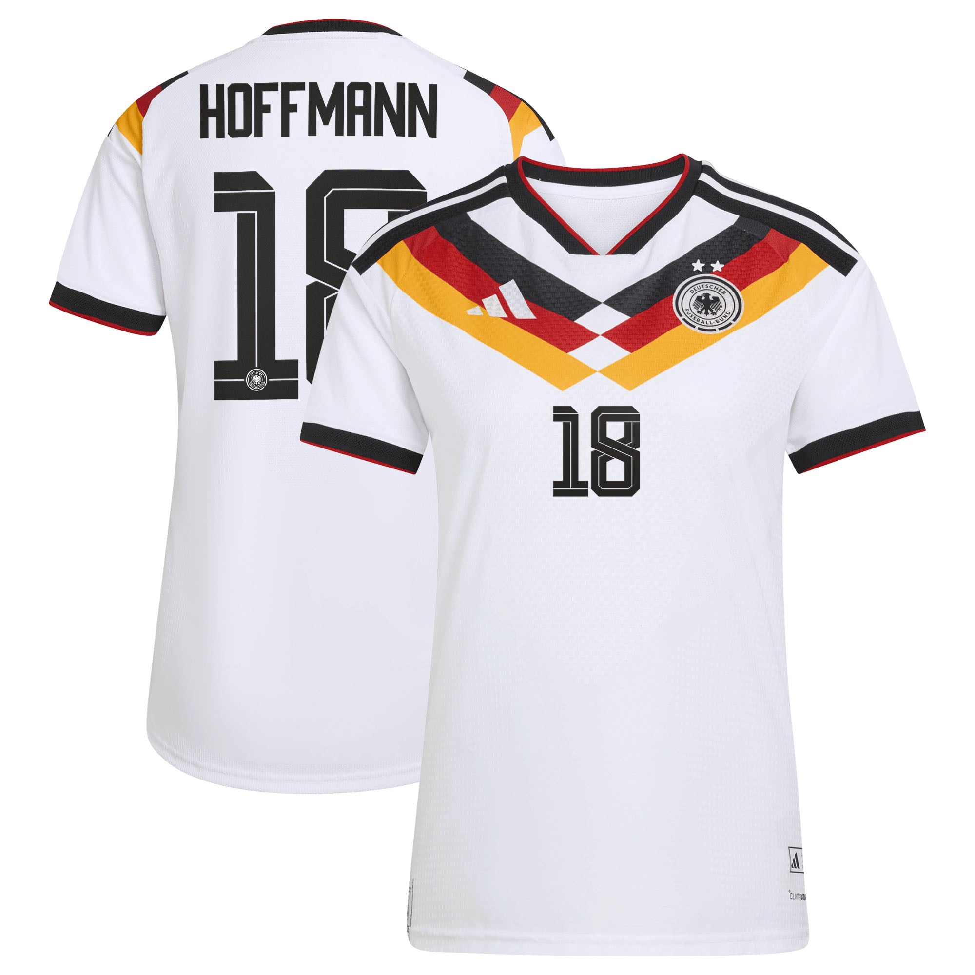 Camiseta oficial de la selección alemana adidas 1ª Equipación temporada 2026 - 2 Esterellas - Mujer con dorsal Hoffmann 18