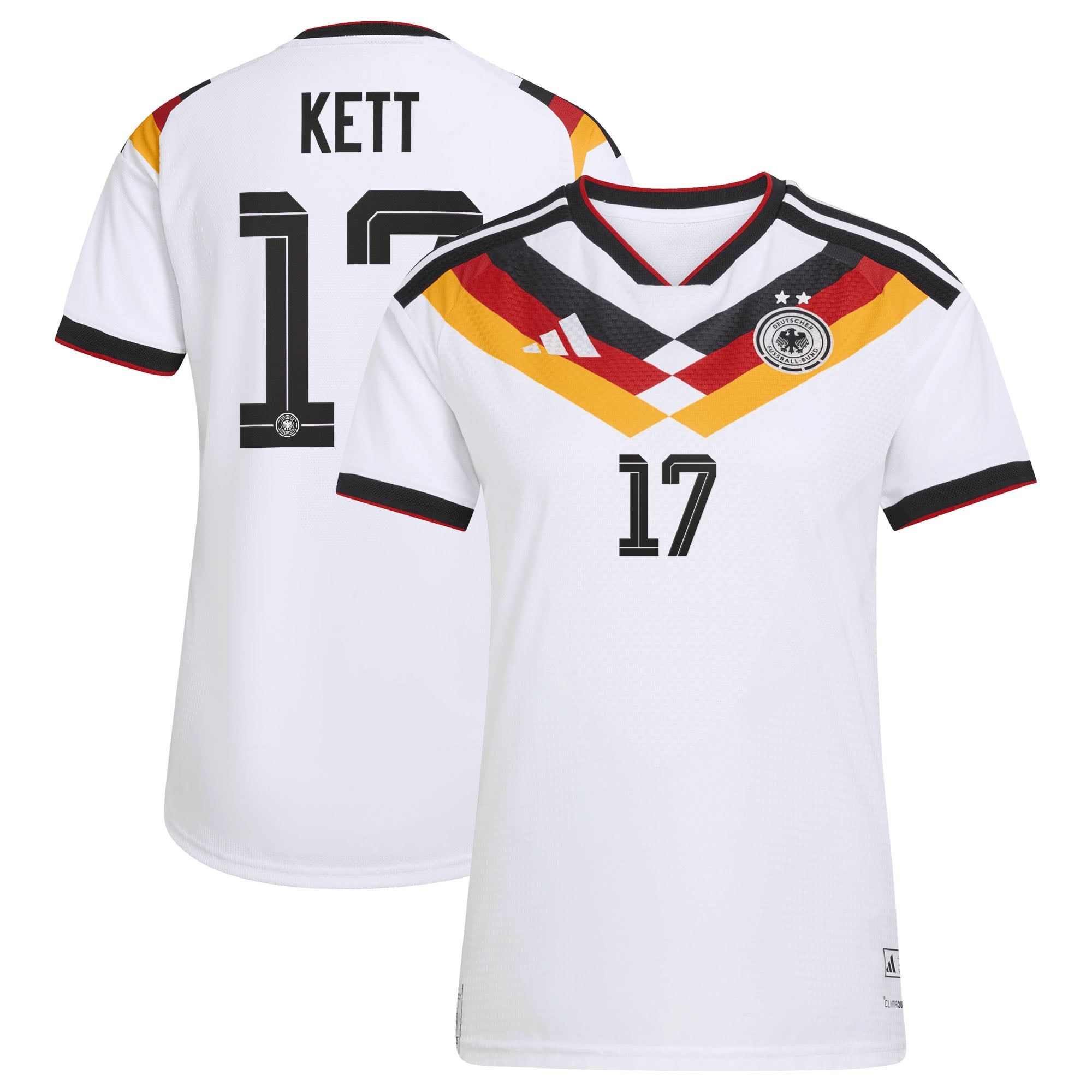 Camiseta oficial de la selección alemana adidas 1ª Equipación temporada 2026 - 2 Esterellas - Mujer con dorsal Kett 17