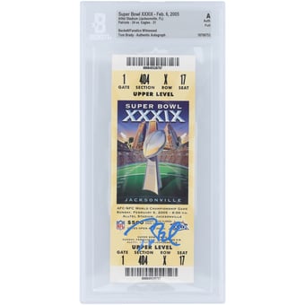 Tom Brady New England Patriots Autographed Super Bowl XXXIX Champs Beckett Fanatics Witnessed Authenticated Ticket from February 6, 2005