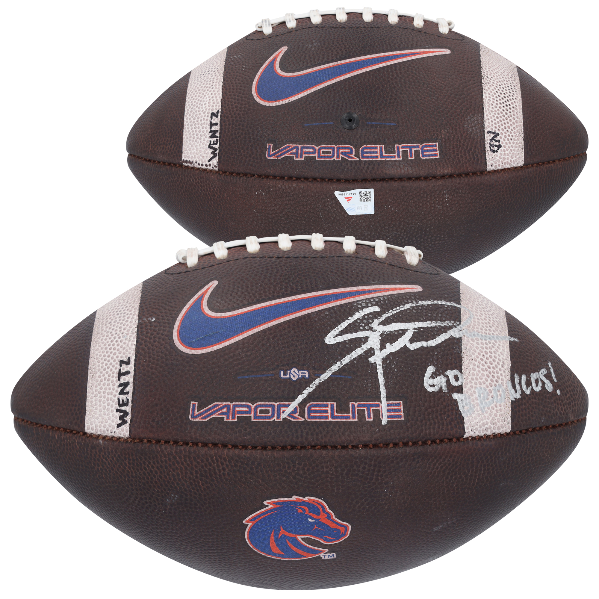 Spencer Danielson Boise State Broncos Autographed Game-Used Football vs. Appalachian State Mountaineers on September 27, 2025 with "Go Broncos!" Inscription
