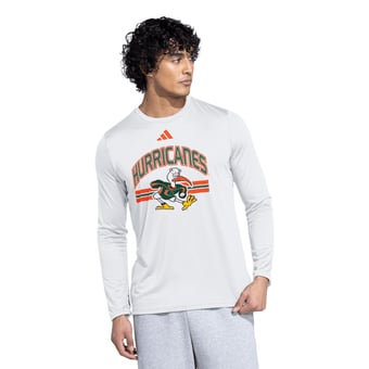 Men's adidas White Miami Hurricanes It's Back Pregame Long Sleeve T-Shirt