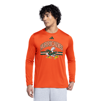 Men's adidas Orange Miami Hurricanes It's Back Pregame Long Sleeve T-Shirt