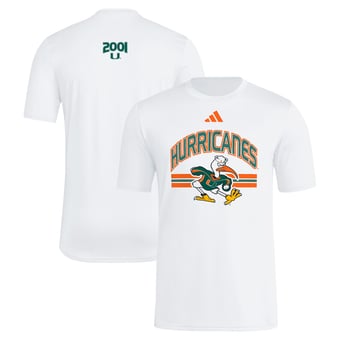 Men's adidas White Miami Hurricanes It's Back Pregame T-Shirt