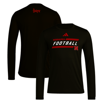 Men's adidas  Black Nebraska Huskers Our Red Burns Brighter Pregame Long Sleeve T-Shirt