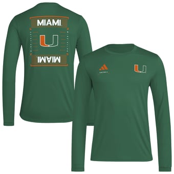 Men's adidas  Green Miami Hurricanes Locker Football Icon AEROREADY Pre-Game Long Sleeve T-Shirt