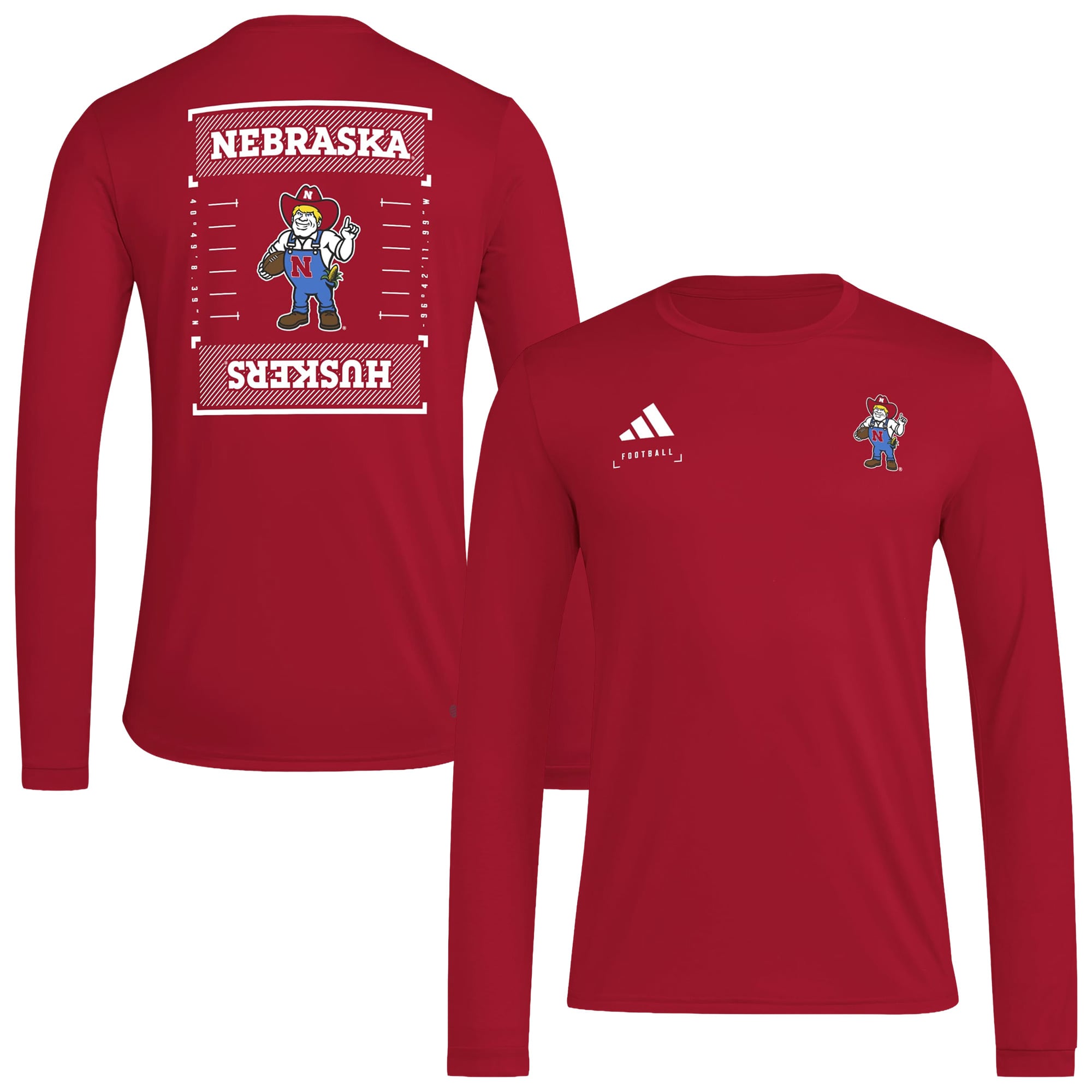 Men's adidas  Scarlet Nebraska Huskers Locker Football Icon AEROREADY Pre-Game Long Sleeve T-Shirt