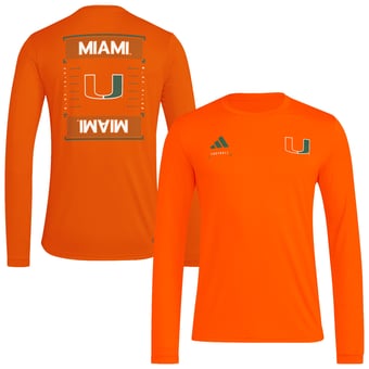 Men's adidas  Orange Miami Hurricanes Locker Football Icon Pre-Game Long Sleeve T-Shirt