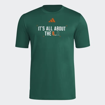 Men's adidas  Green Miami Hurricanes Locker Slogan Football Pre-Game T-Shirt
