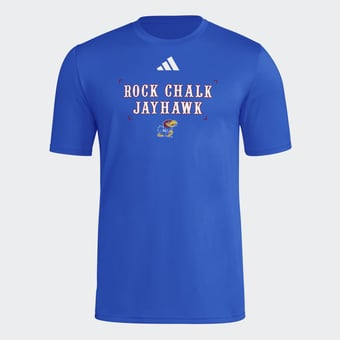 Men's adidas Royal Kansas Jayhawks Locker Slogan Football Pre-Game T-Shirt
