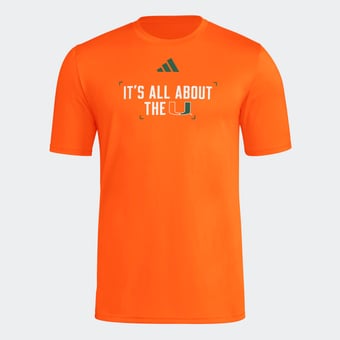 Men's adidas  Orange Miami Hurricanes Locker Slogan Football Pre-Game T-Shirt