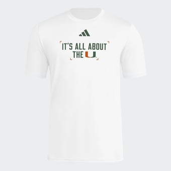 Men's adidas  White Miami Hurricanes Locker Slogan Football Pre-Game T-Shirt