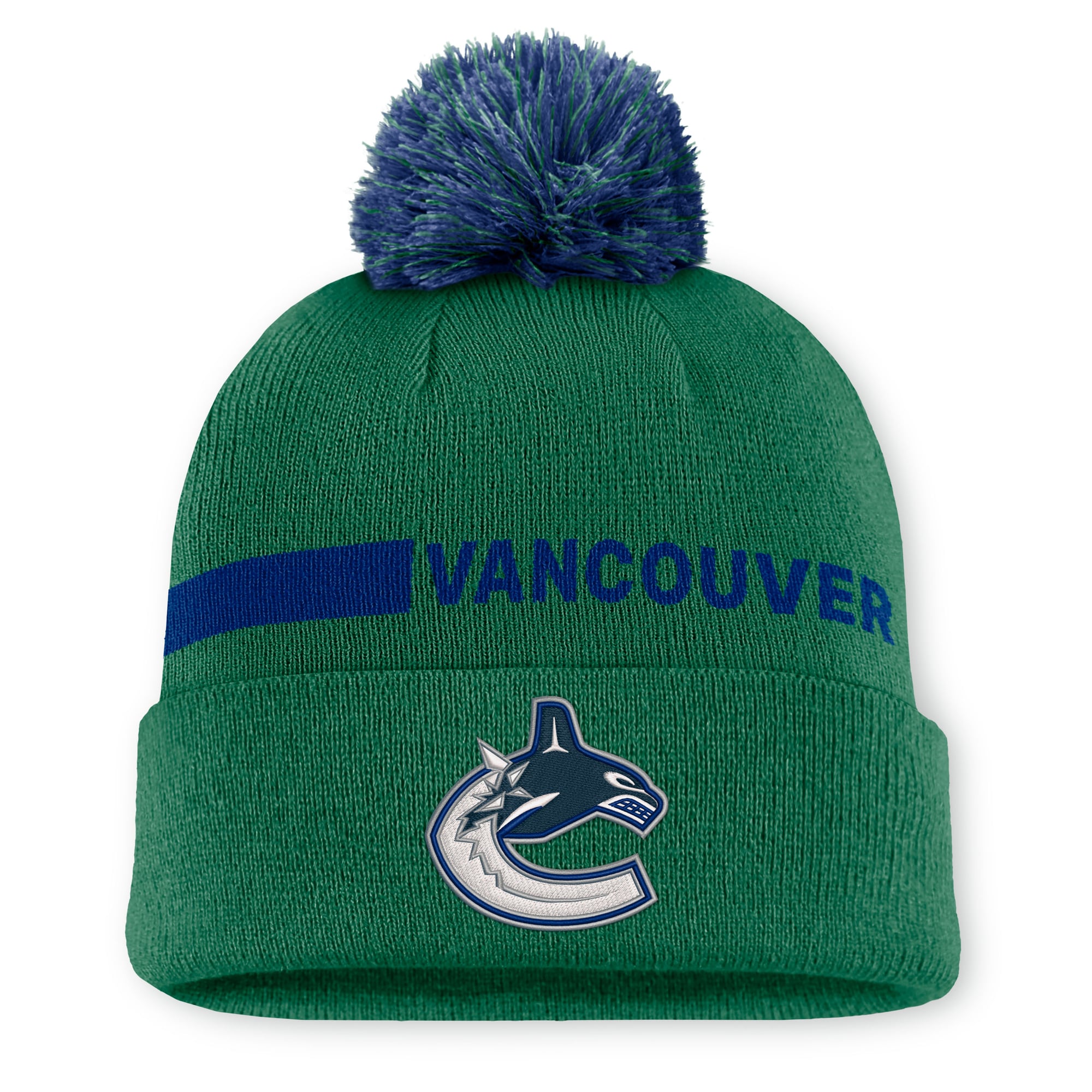 Men's Fanatics Green Vancouver Canucks Authentic Pro Rink Cuffed Knit Hat with Pom