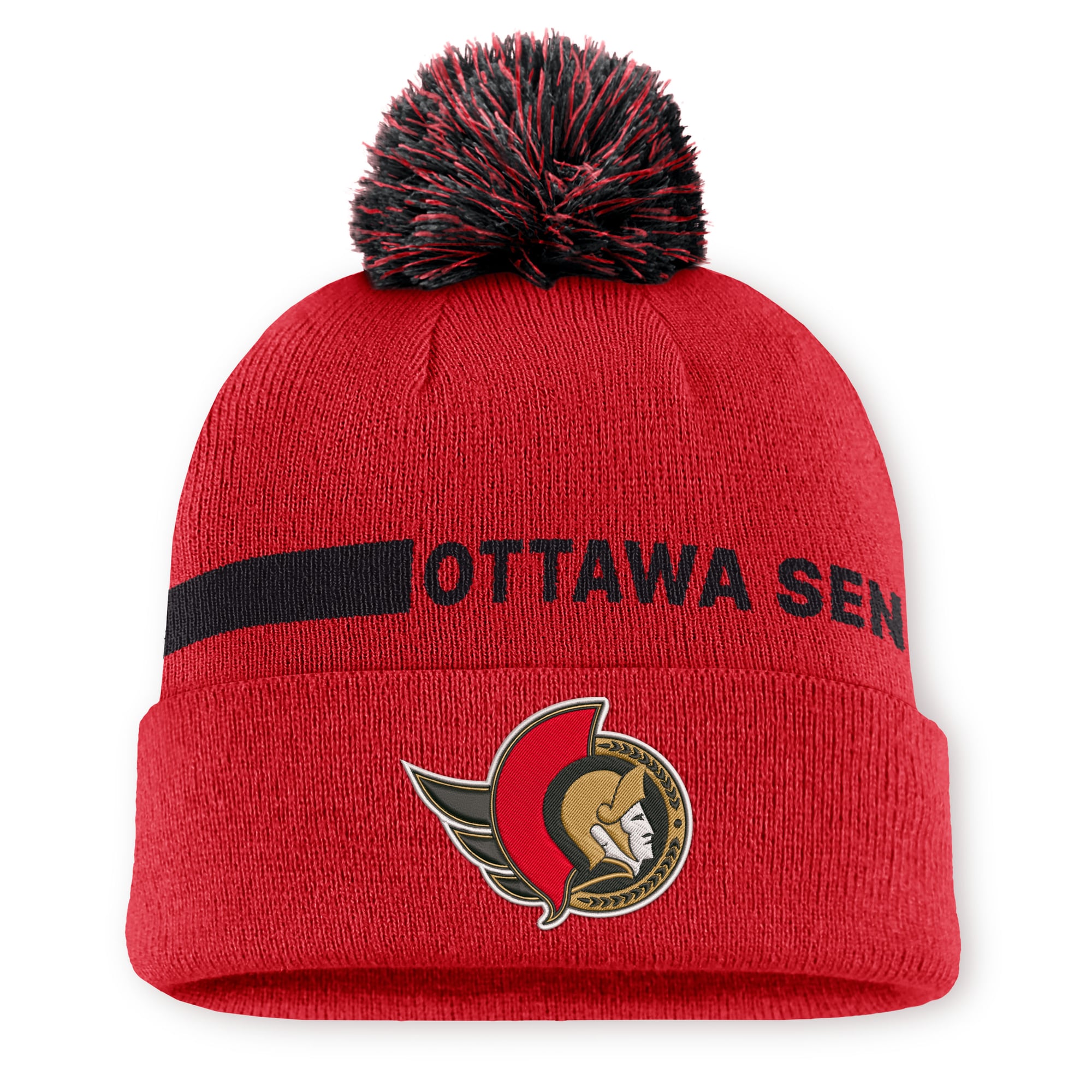Men's Fanatics Red Ottawa Senators Authentic Pro Rink Cuffed Knit Hat with Pom