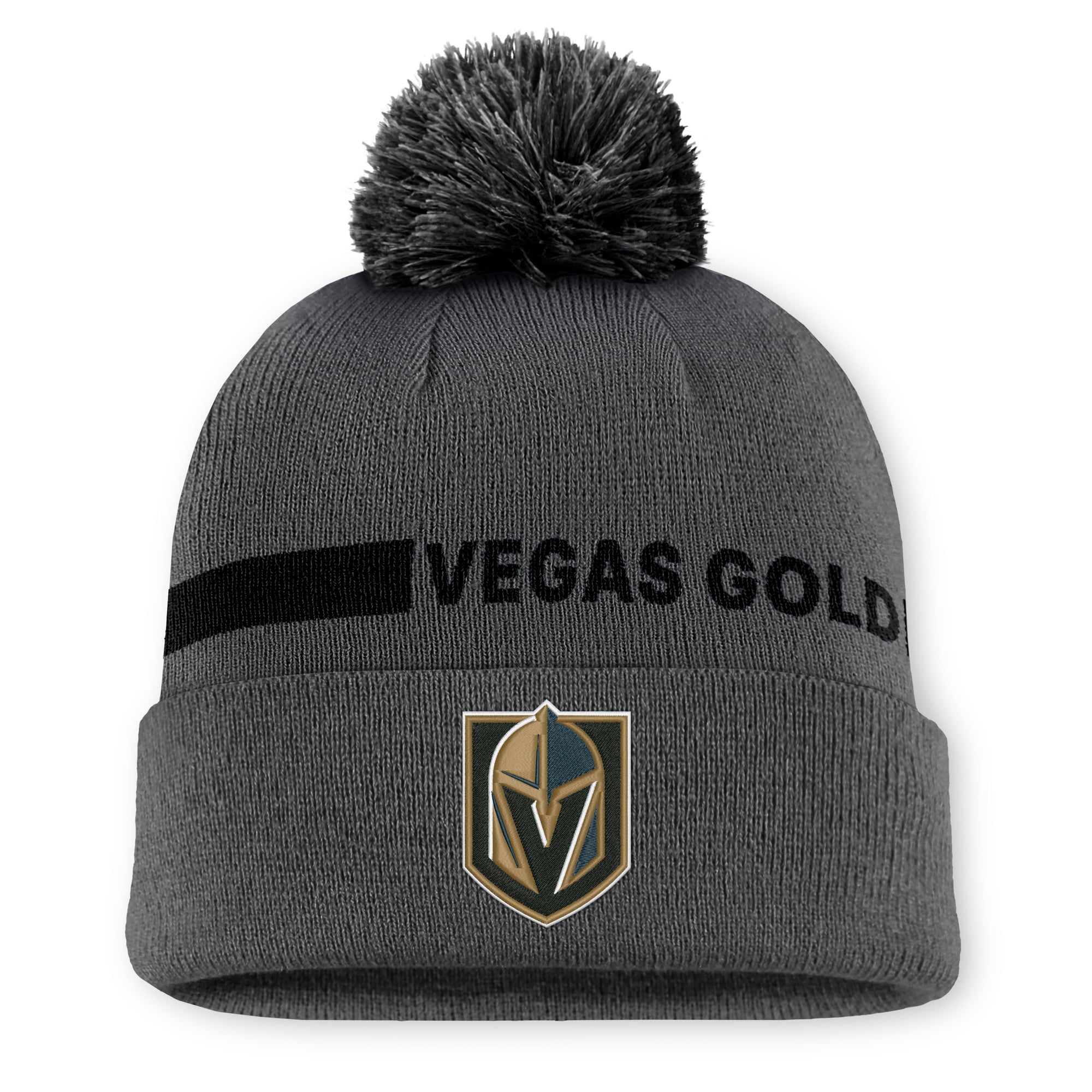 Men's Fanatics Gray Vegas Golden Knights Authentic Pro Rink Cuffed Knit Hat with Pom