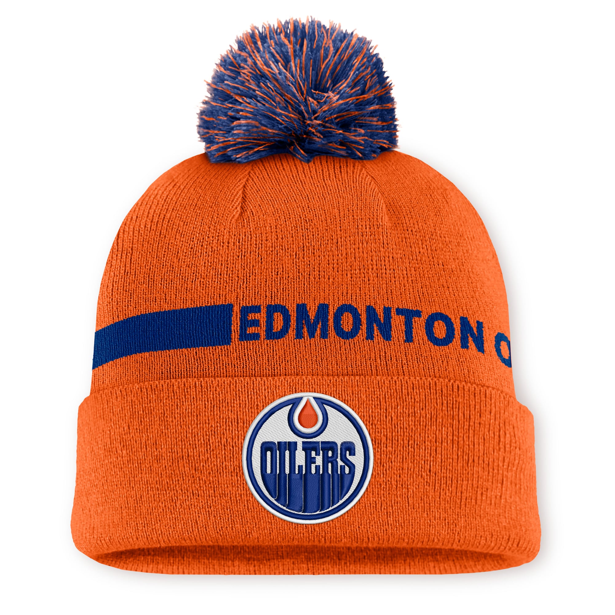 Men's Fanatics Orange Edmonton Oilers Authentic Pro Rink Cuffed Knit Hat with Pom