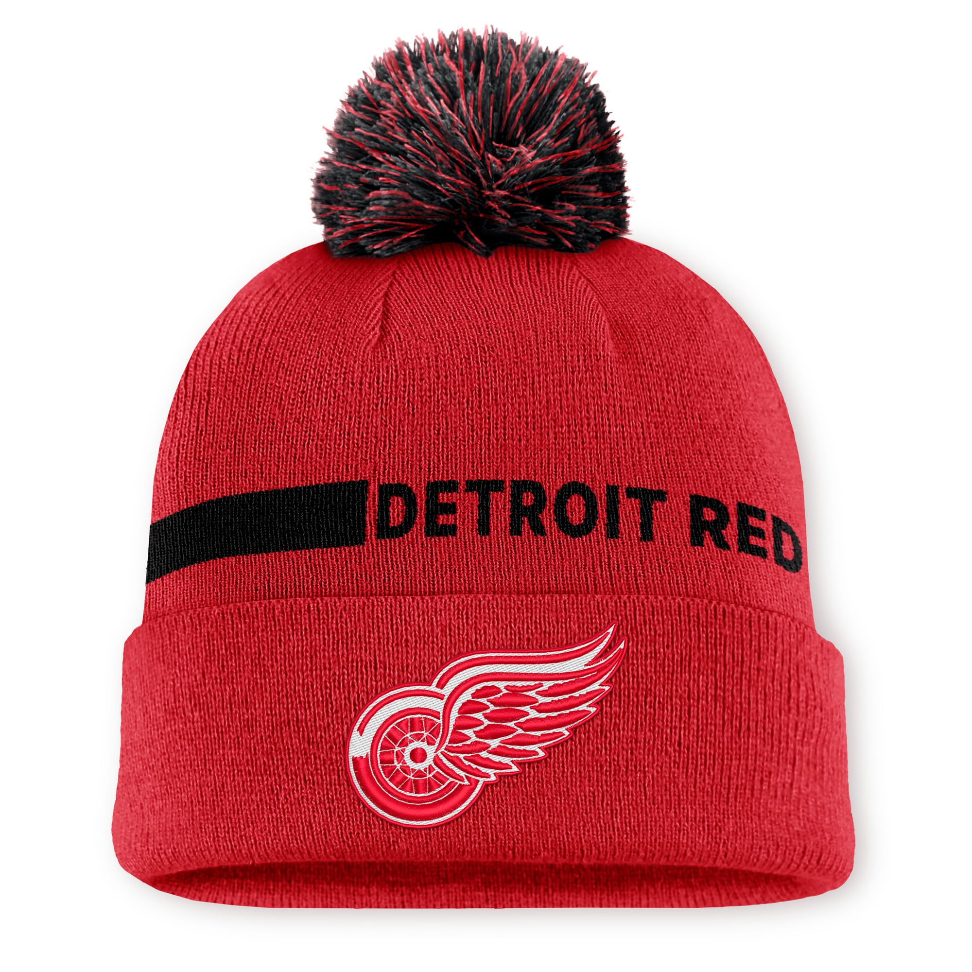 Men's Fanatics Red Detroit Red Wings Authentic Pro Rink Cuffed Knit Hat with Pom
