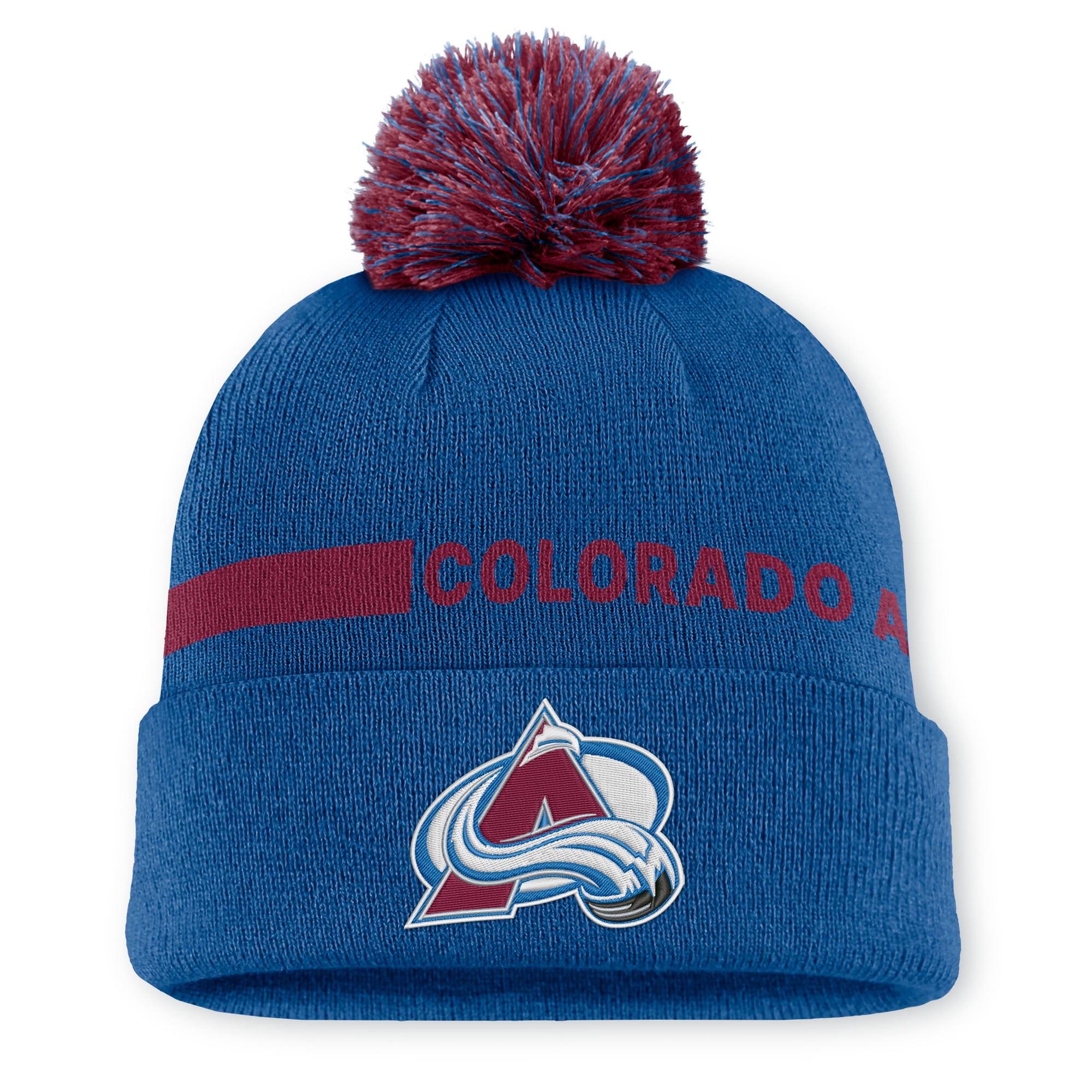 Men's Fanatics Blue Colorado Avalanche Authentic Pro Rink Cuffed Knit Hat with Pom