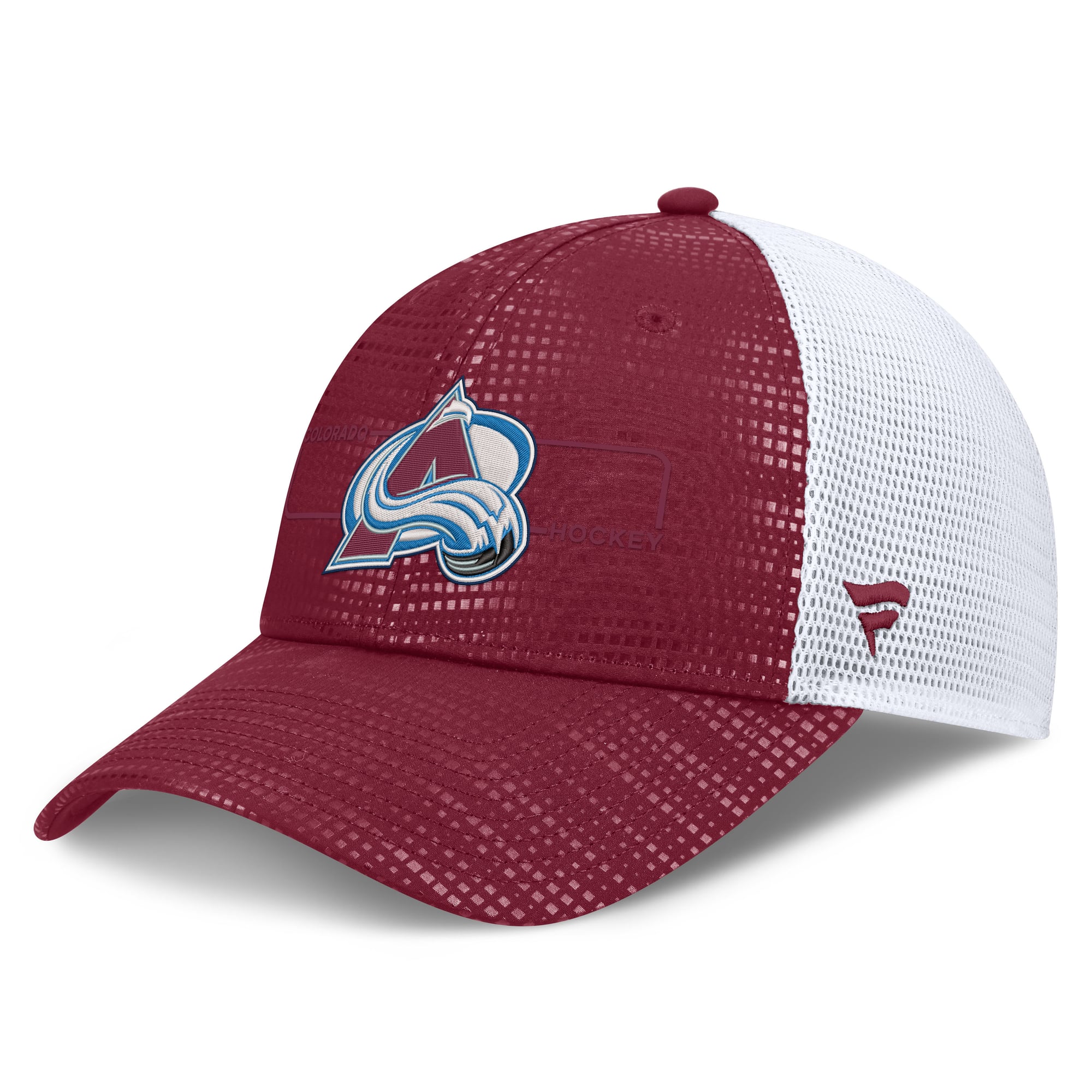 Men's Fanatics Burgundy/White Colorado Avalanche Authentic Pro Rink Boxed Logo Trucker Hat